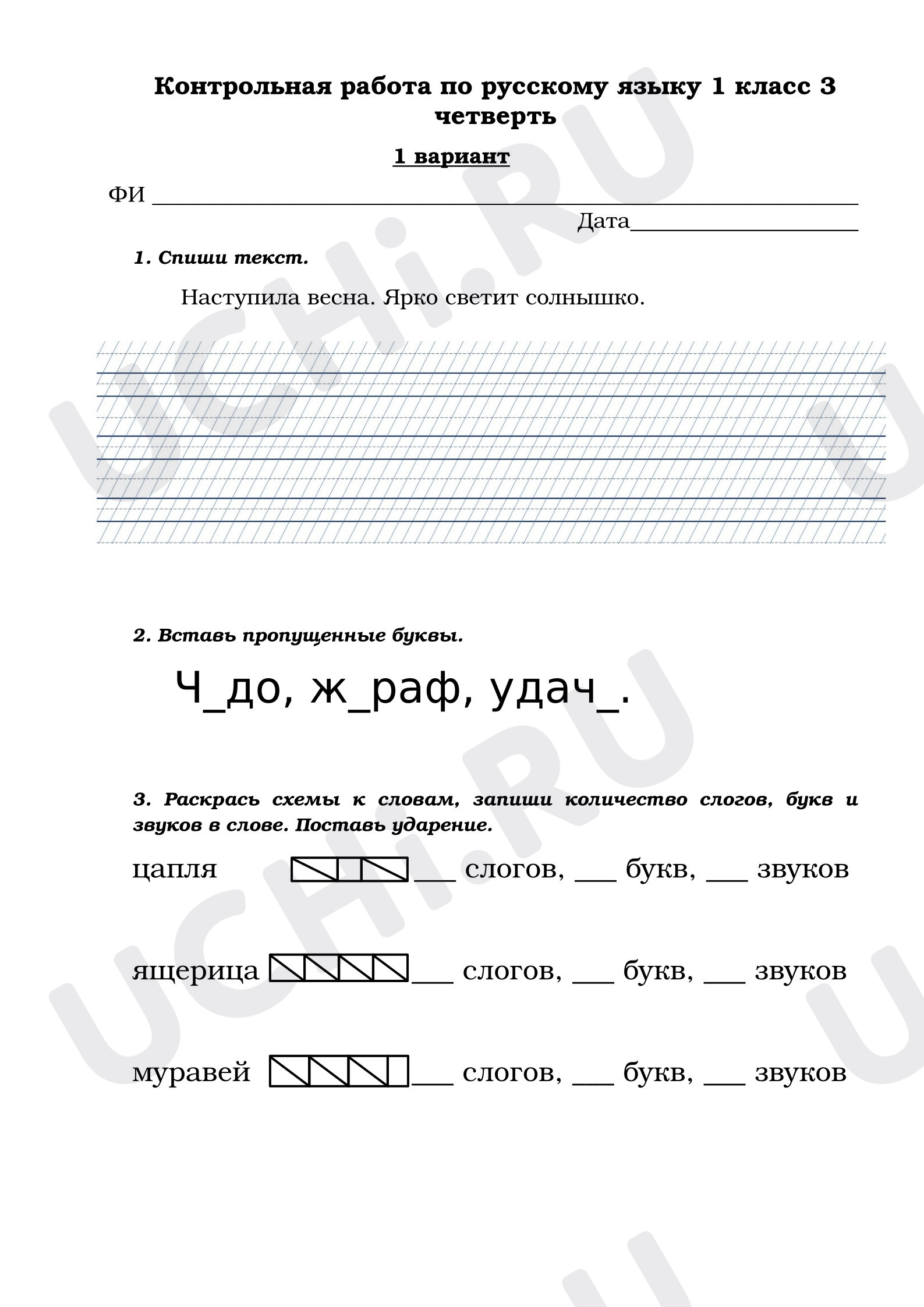 Предпросмотр материала Проверочная работа по русскому языку.