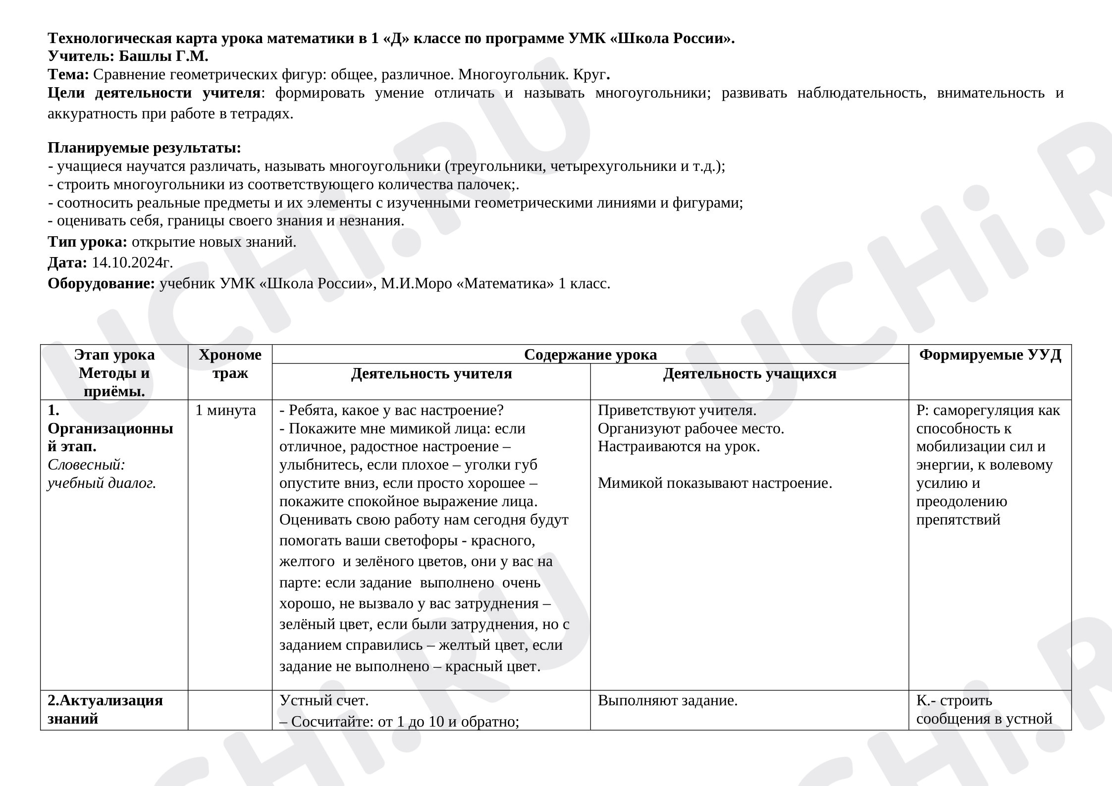 Предпросмотр материала Технологическая карта урока  математики