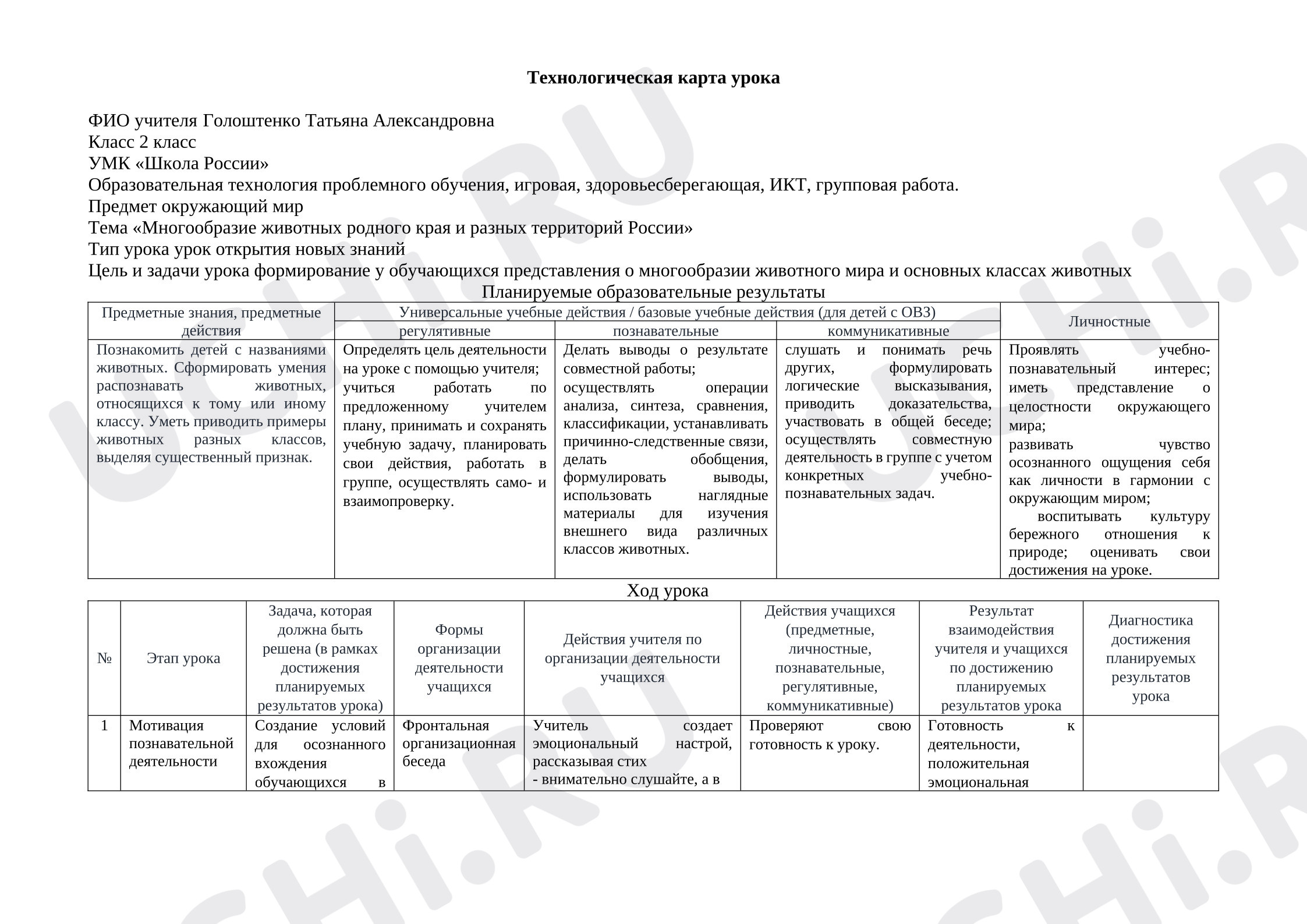 Предпросмотр материала Технологическая карта урока окружающего мира.