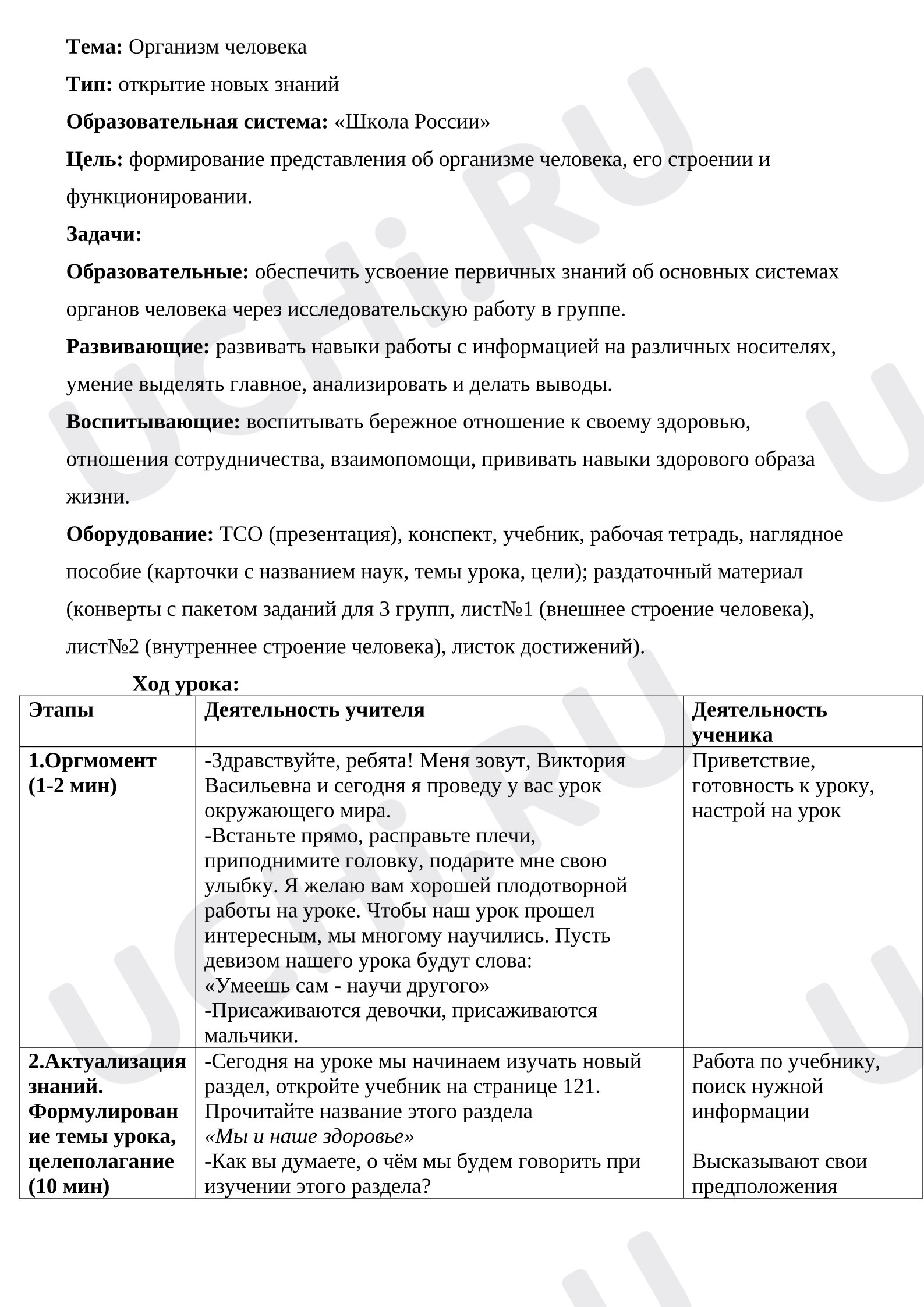 Предпросмотр материала Организм человека