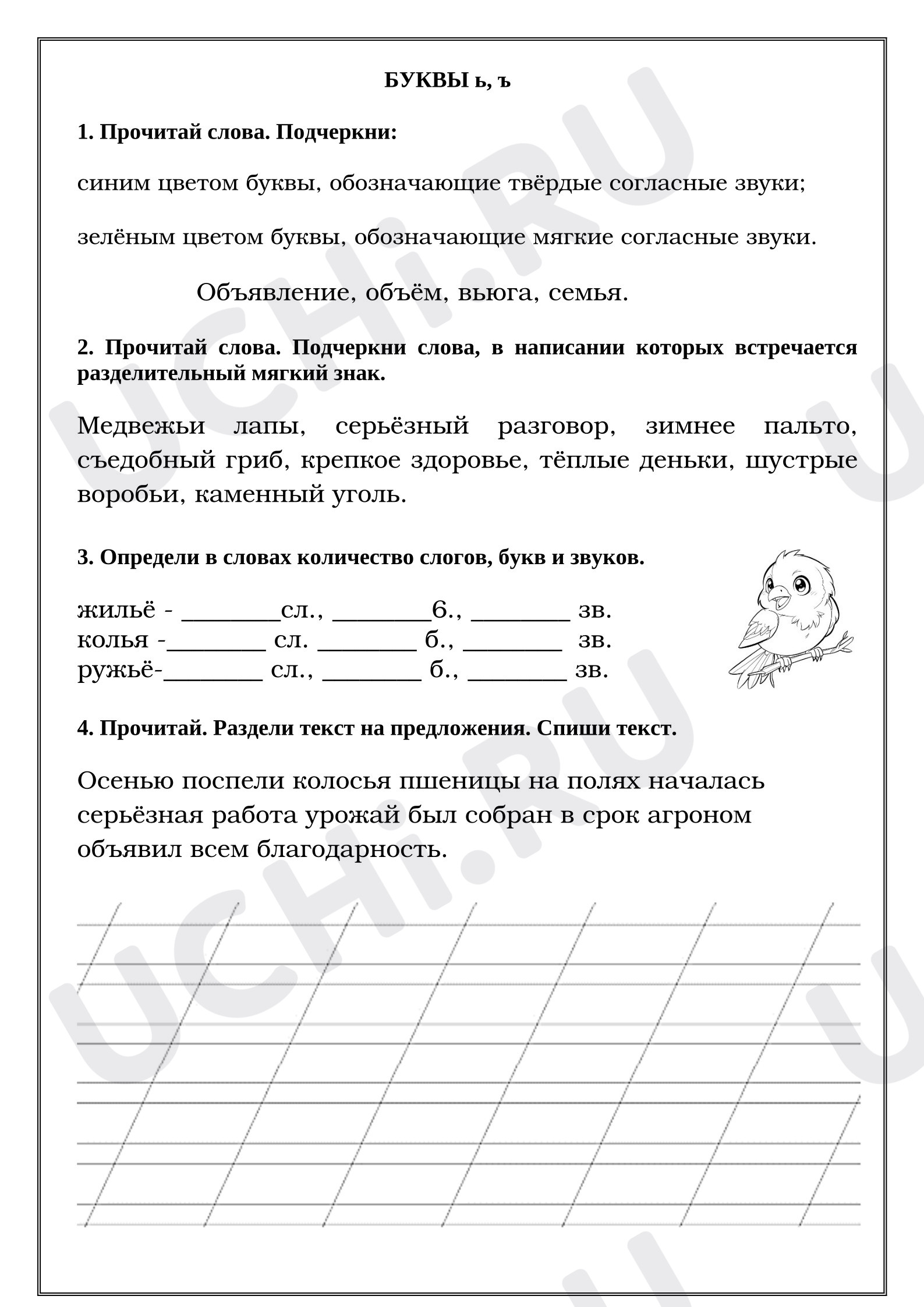 Предпросмотр материала Рабочие листы к уроку русского языка. Буквы ь, ъ.