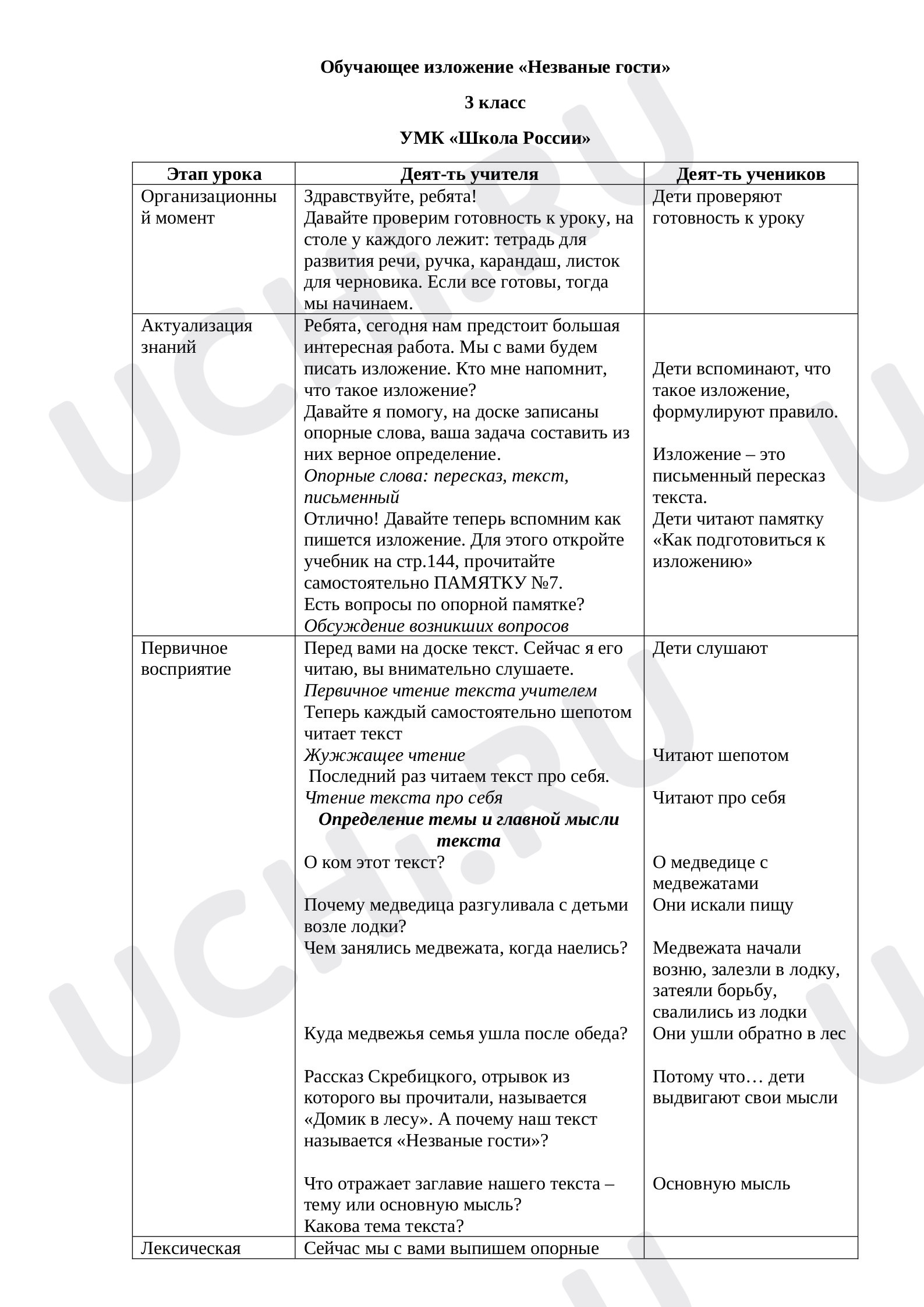 Предпросмотр материала Обучающее изложение Незваные гости
