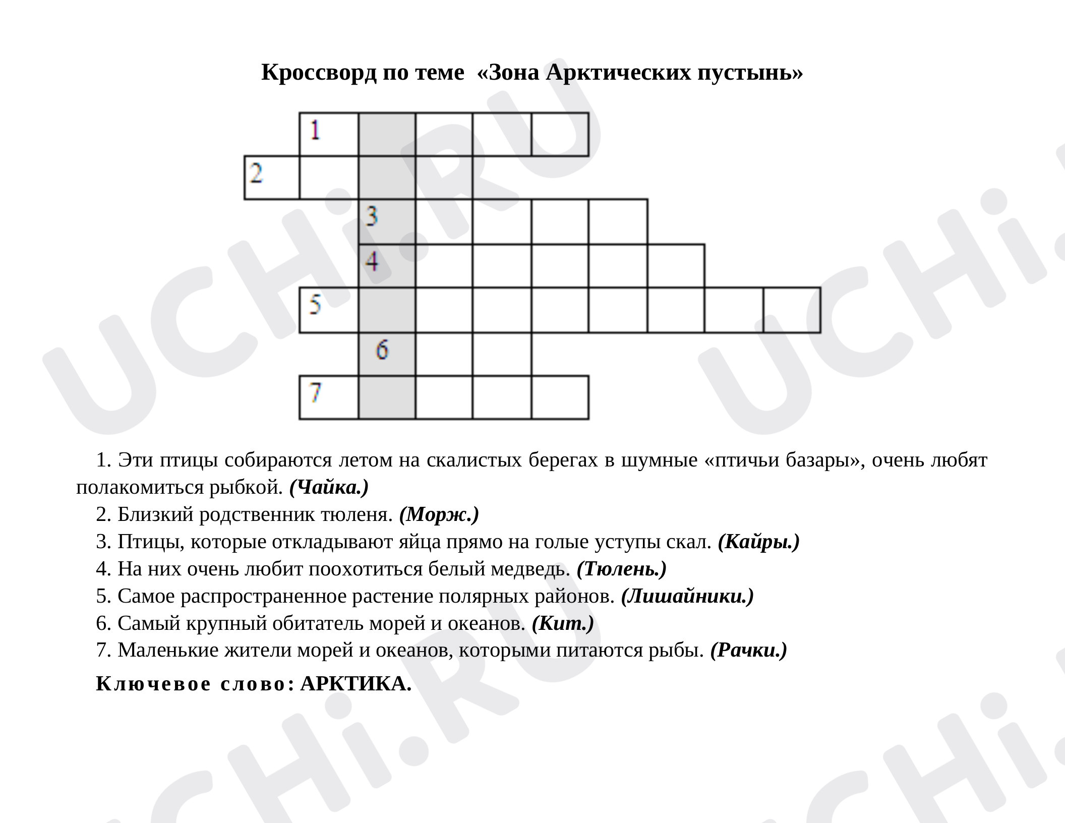 Предпросмотр материала Кроссворд по теме "Зона арктических пустынь"