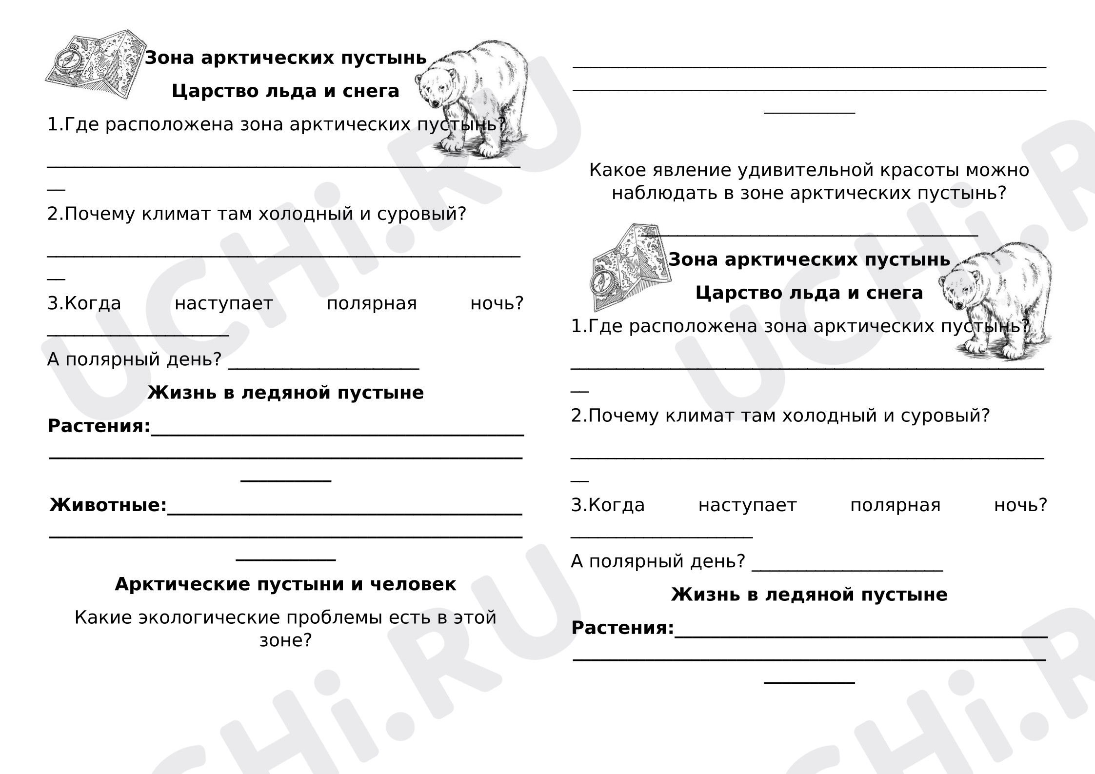 Предпросмотр материала Рабочий лист к уроку окружающего мира по теме «Зона арктических пустынь».