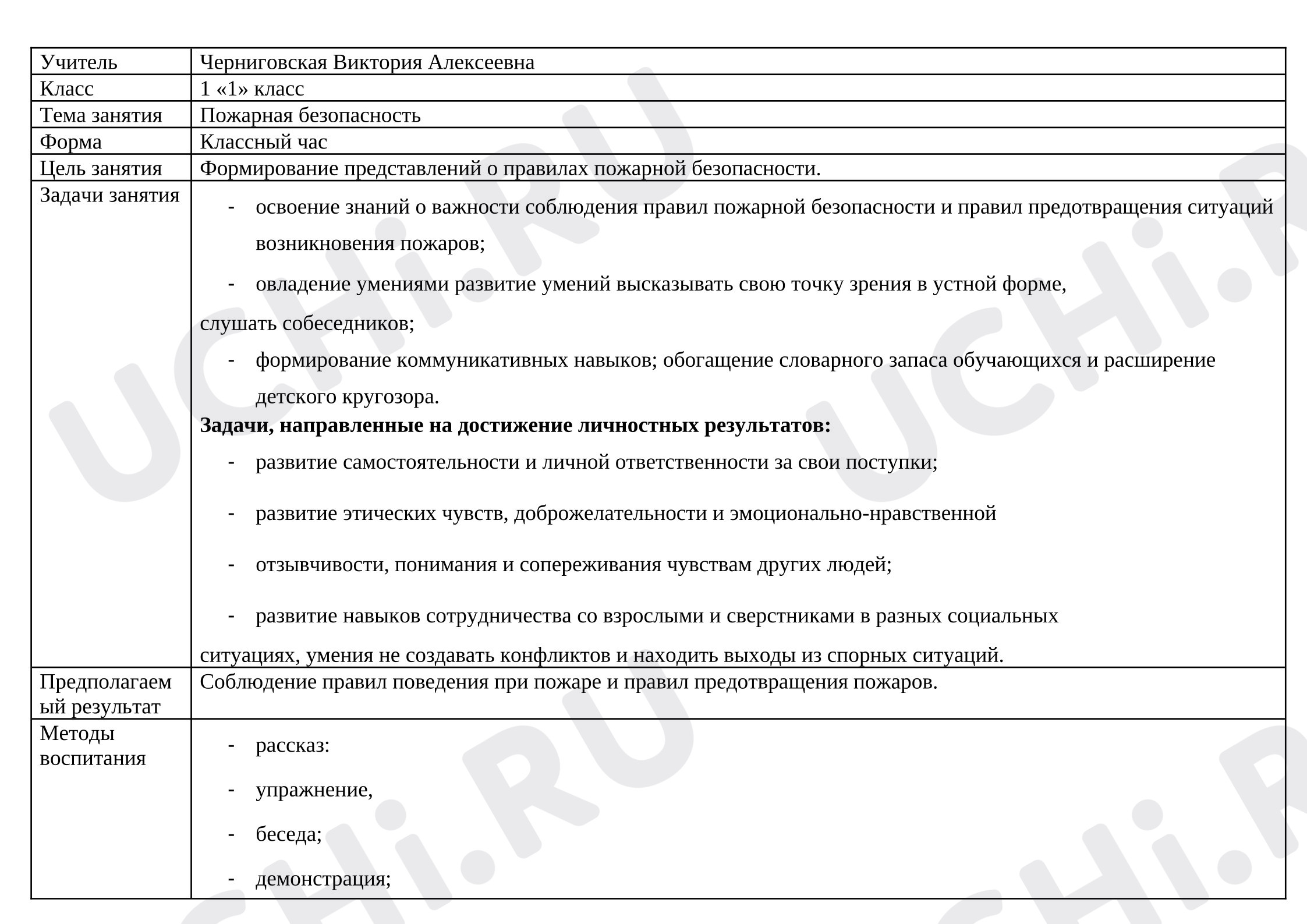Предпросмотр материала Технологическая карта классного часа. Правила пожарной безопасности.
