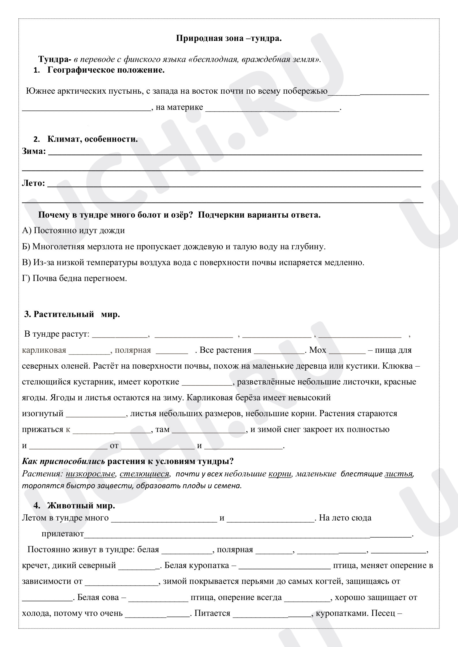 Предпросмотр материала Рабочий лист к уроку окружающего мира по теме: "Природные зоны. Зона тундры."