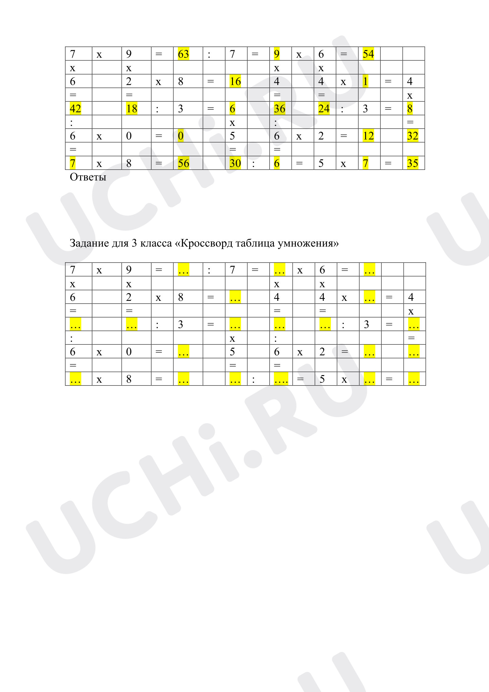 Предпросмотр материала Кроссворд по математике «Таблица умножения» с ответами.