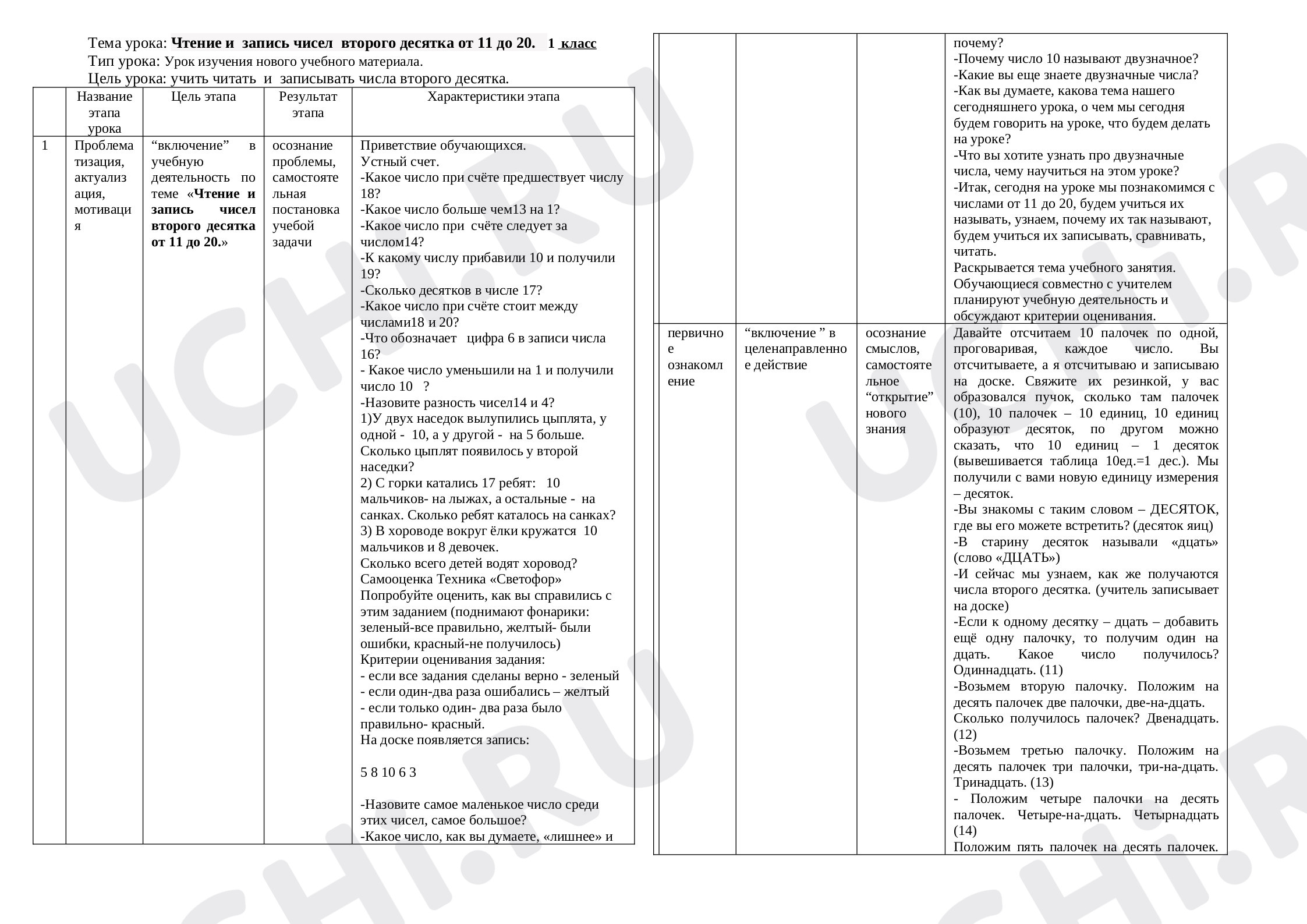 Предпросмотр материала Чтение и запись чисел второго десятка от 11 до 20
