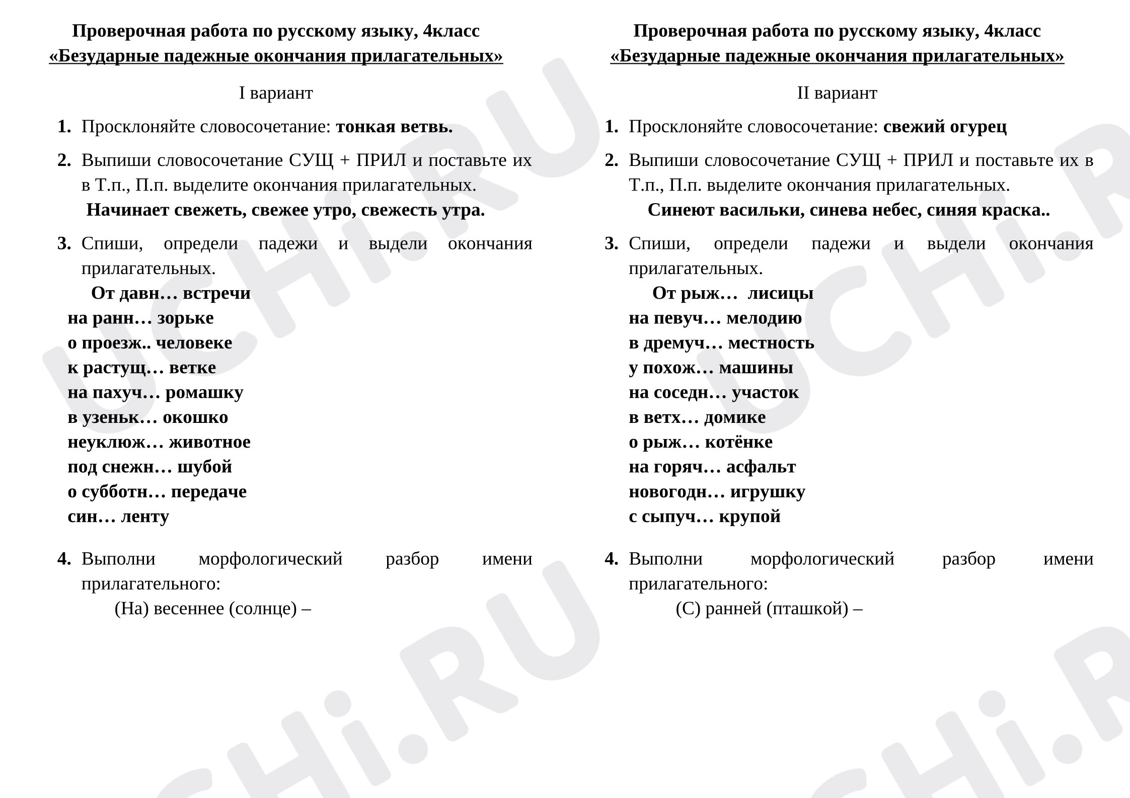 Предпросмотр материала Проверочная работа к уроку русского языка по теме «Безударные окончания имен прилагательных»