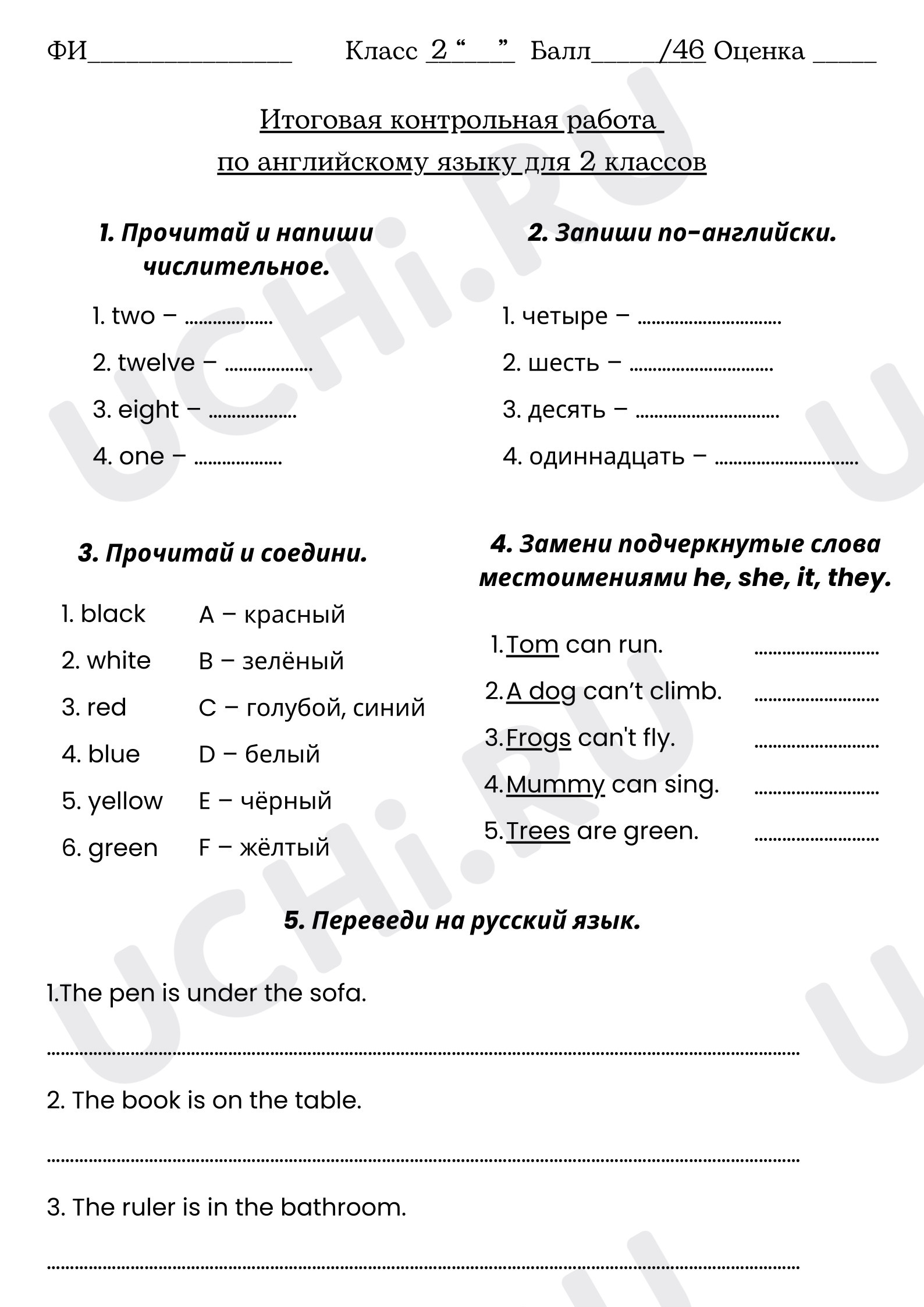 Предпросмотр материала Английский язык. Итоговая контрольная работа.